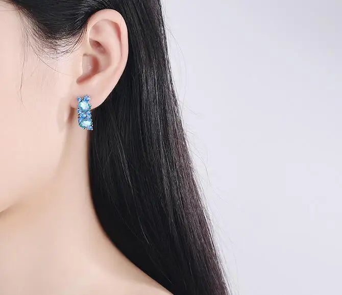 Brinco em Prata 925 com Zircônia Azul